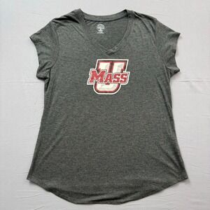 Rivalry Threads UMass Minutemen Graphic T-Shirt Grey V-Neck Womens Large 12/14
